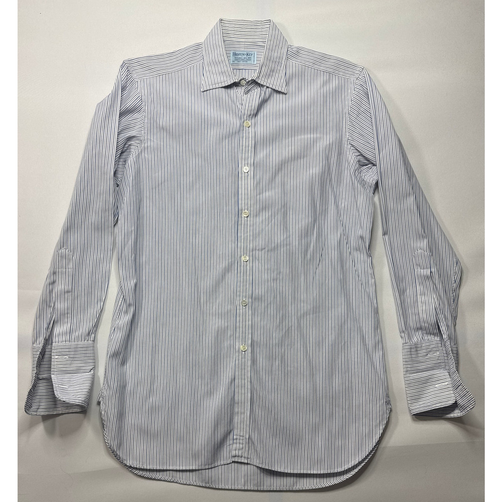 Hilditch & Key Men's French Cuff White Striped Button  Dress Shirt Size 15-1/2*